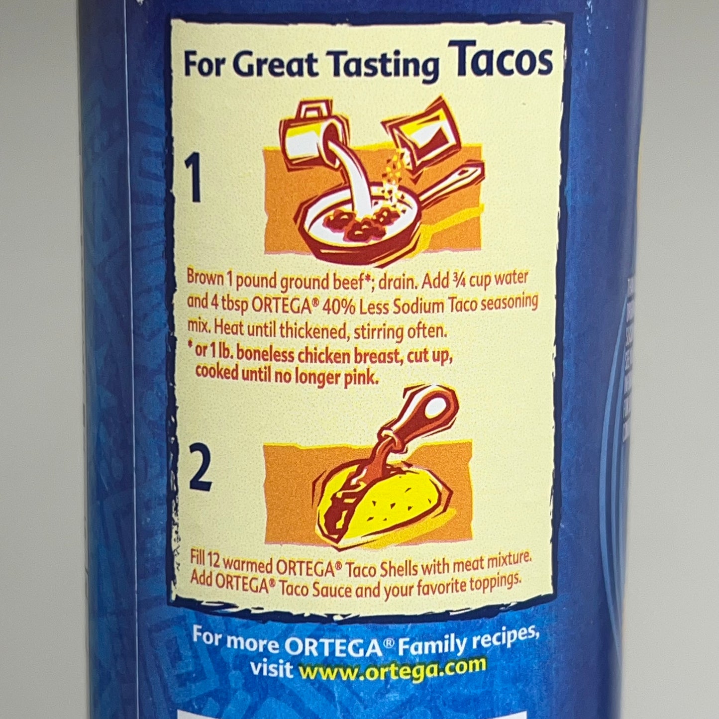 ORTEGA (6 PACK) Value Size Taco Seasoning Mix 40% Less Sodium 6.5 Oz BB 06/26