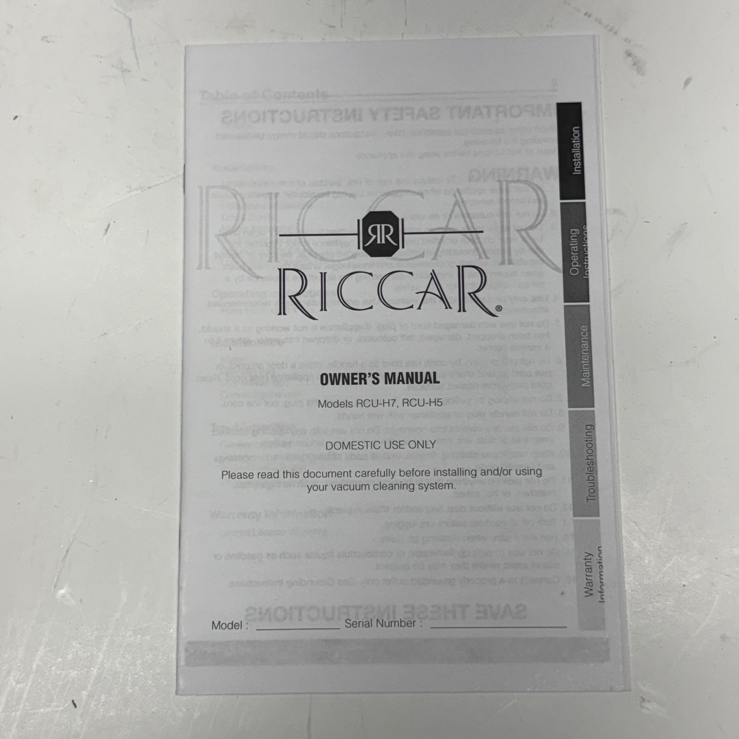 RICCAR Standard Hybrid Central Vacuum RCU-H5