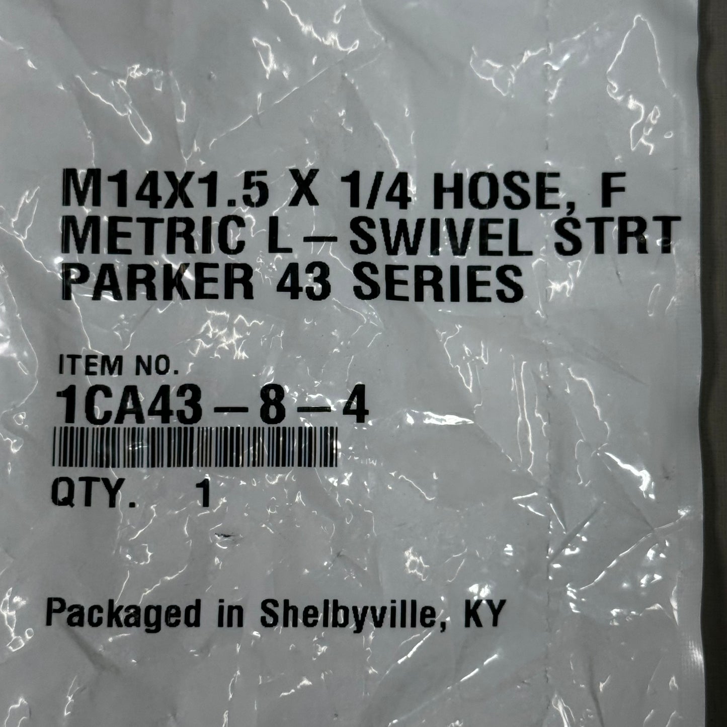 PARKER Hydraulic Hose M14x1.5x 1/4" F Metric L-Swivel Straight Steel 1CA43-8-4