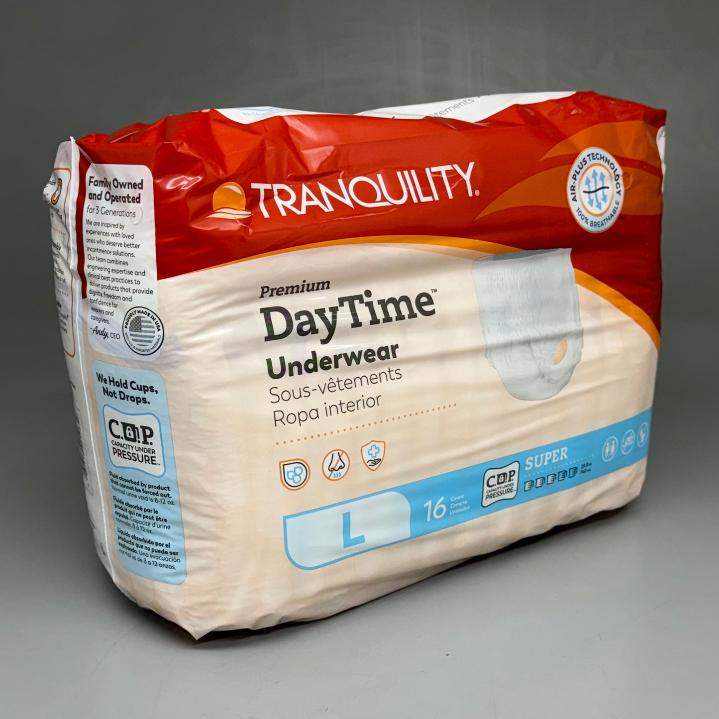 TRANQUILITY DAY TIME 2PK of 16 Disposable Absorbent Underwear Large (44-54in) White