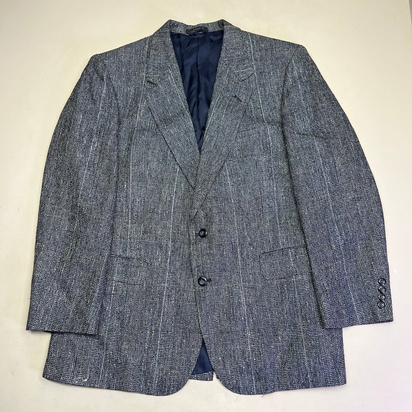 STAFFORD EXECUTIVE 100% Silk Blazer Salt & Pepper  Men's Sz 42R Blue/Black