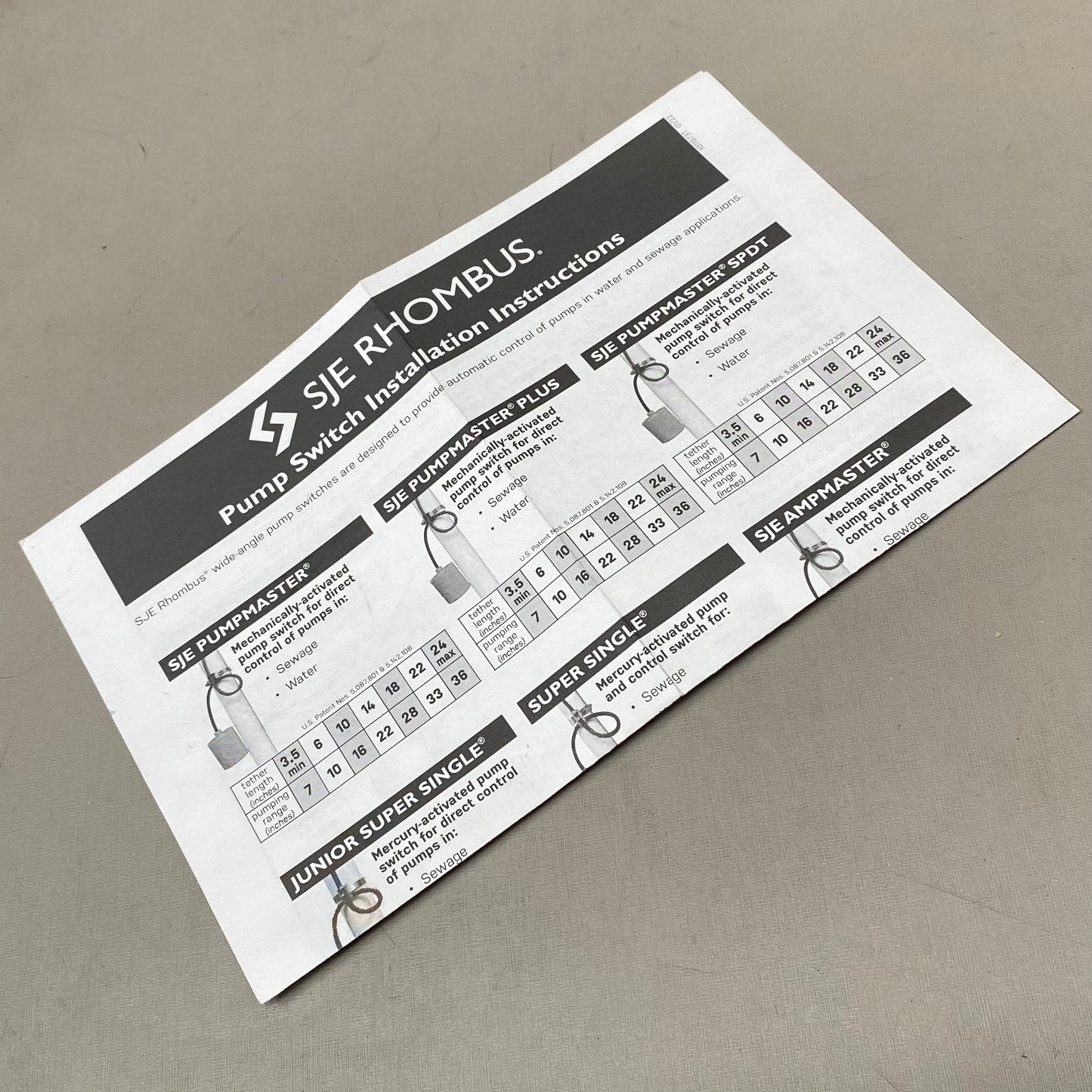 SJE Rhombus PumpMaster Pump Switch with Plug, 20Ft, 120V, Grey/Black