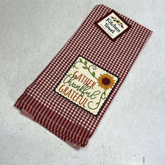 KANE KITCHEN (2 PACK) Kitchen Towels "Gather Thankful Grateful" 16"x28" Red