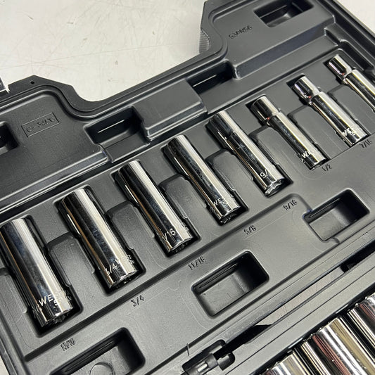 WESTWARD (34 PIECES) Drive Socket Set Sae 3/8" To 1-3/8" Chrome 53PN56