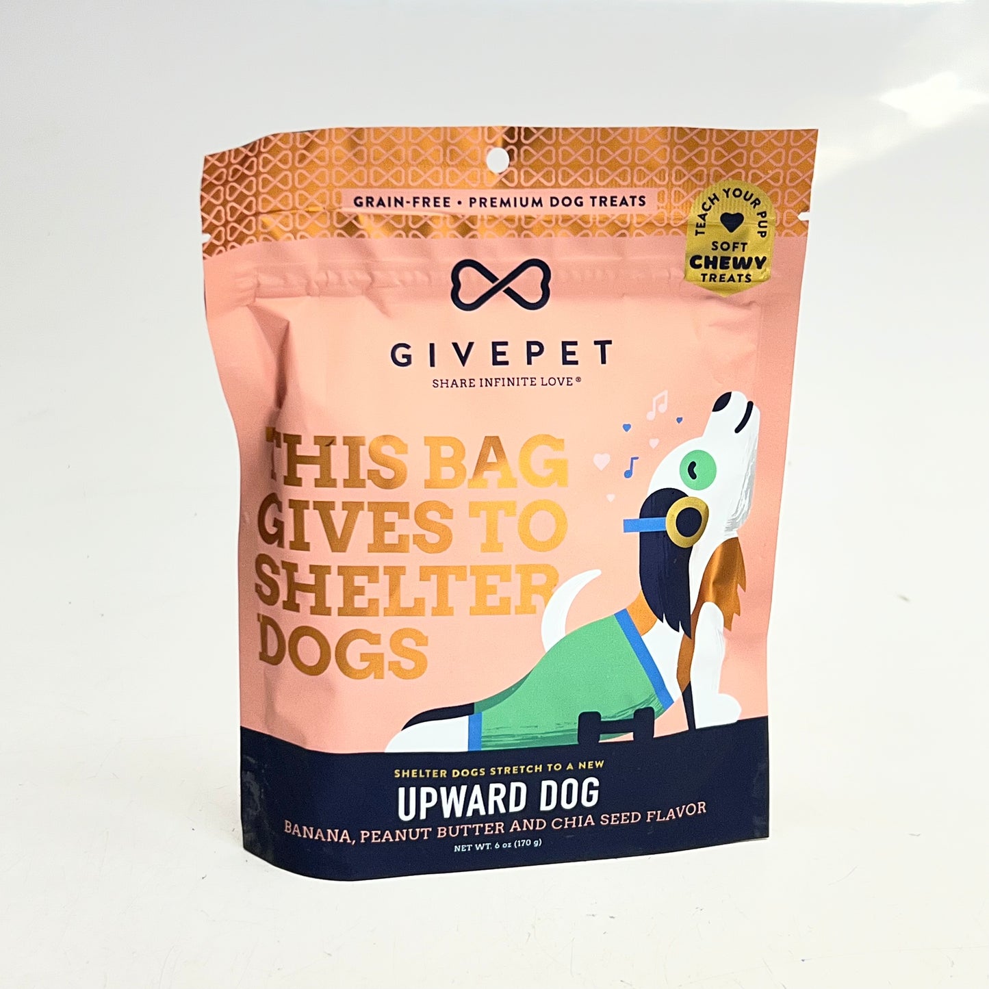 GIVEPET Upward Dog Banana, Peanut Butter & Chia Seeds Grain-free Soft & Chewy Dog Treats 6 oz Brown