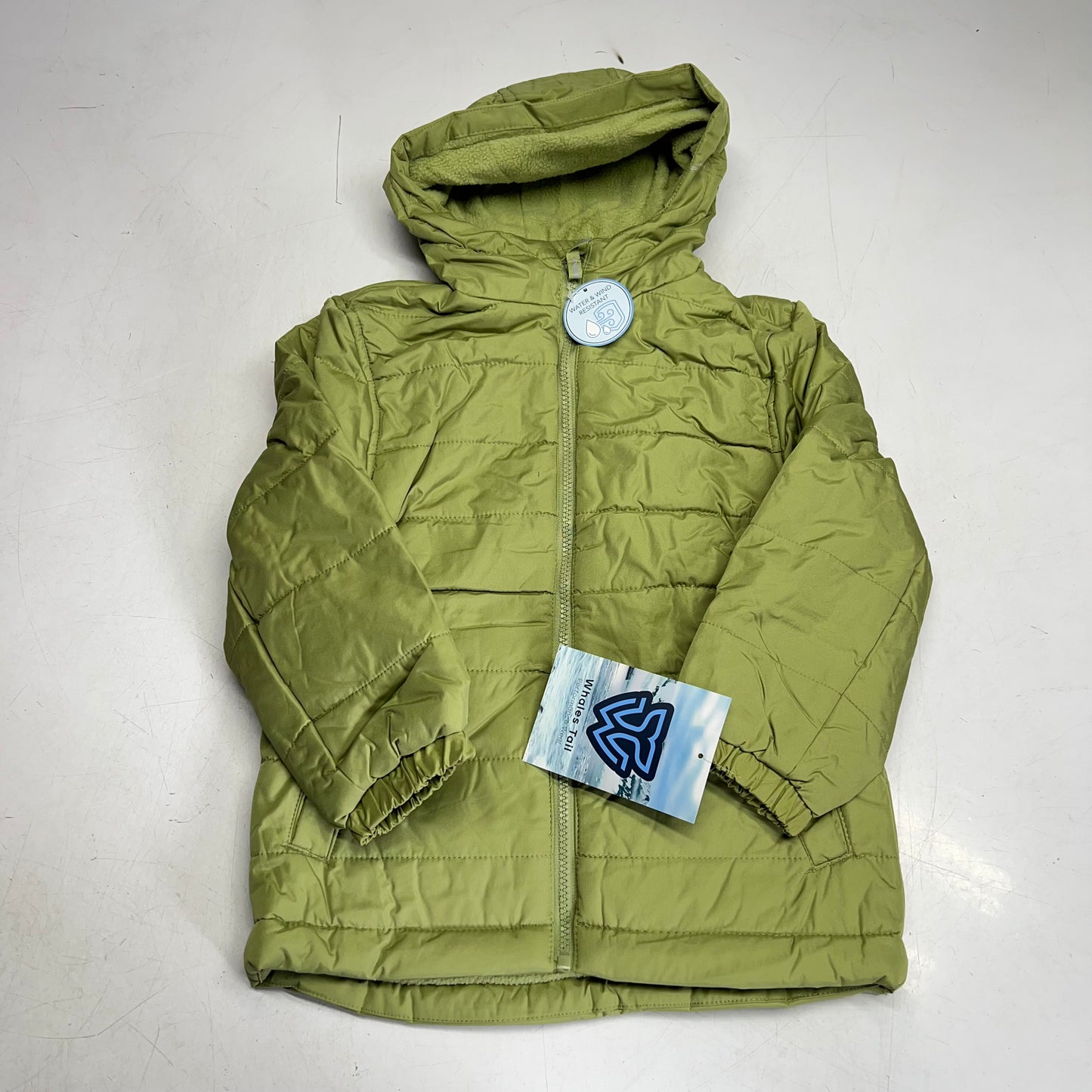 WHALES TAIL Fleece Lined Hooded Full Zip Up Winter Coat  Boy's Sz 7 Forest Green