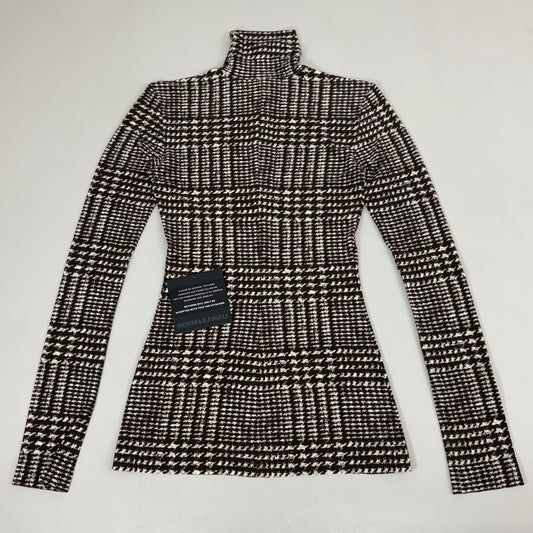 NORMA KAMALI Long Sleeve Turtle Neck Top Women's Sz XXS/32 Large Houndstooth