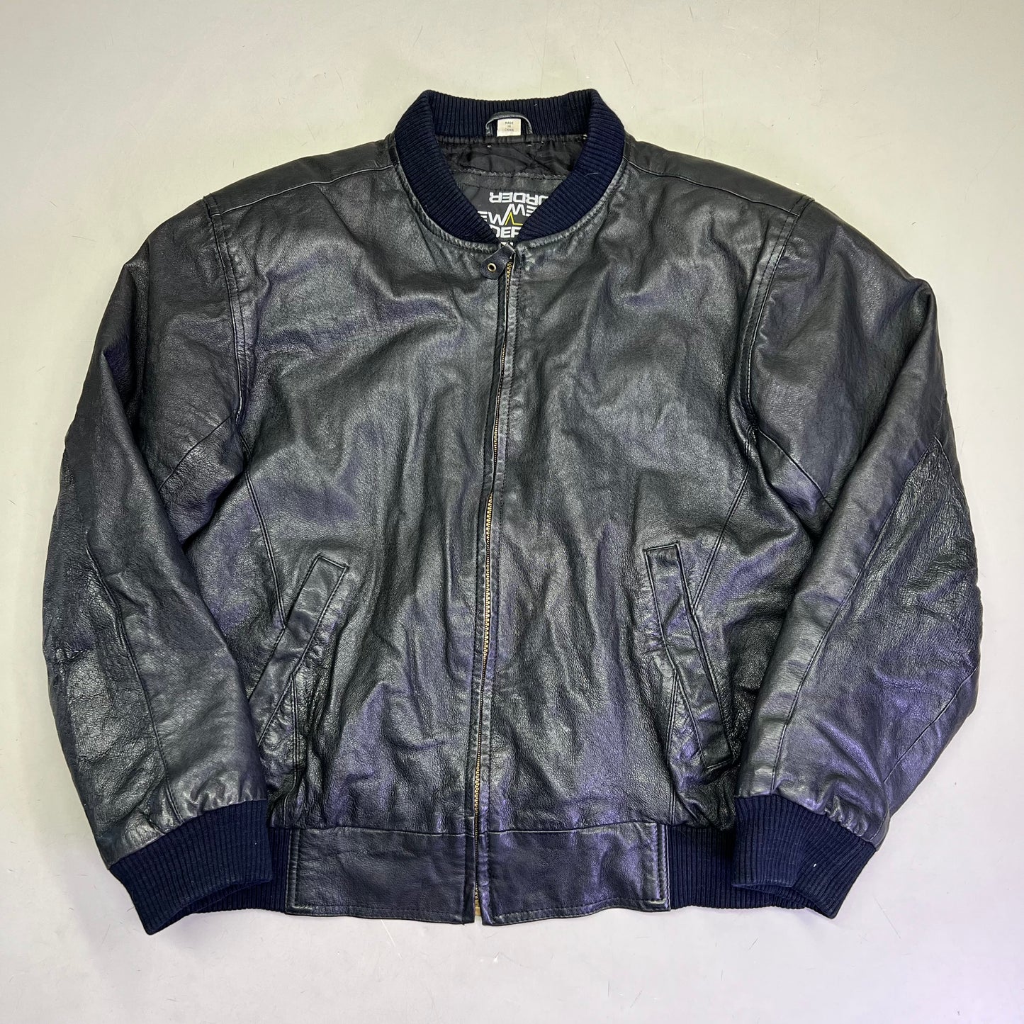 NEW ORDEDR Authentic Leather Jacket Full Zip Men's Sz L Black (Pre-Owned)