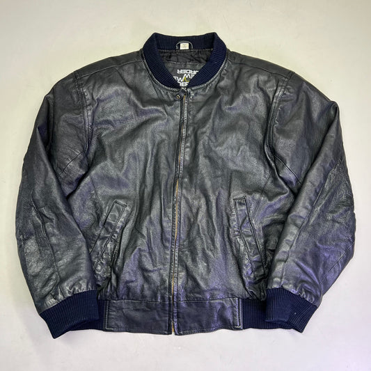 NEW ORDEDR Authentic Leather Jacket Full Zip Men's Sz L Black (Pre-Owned)