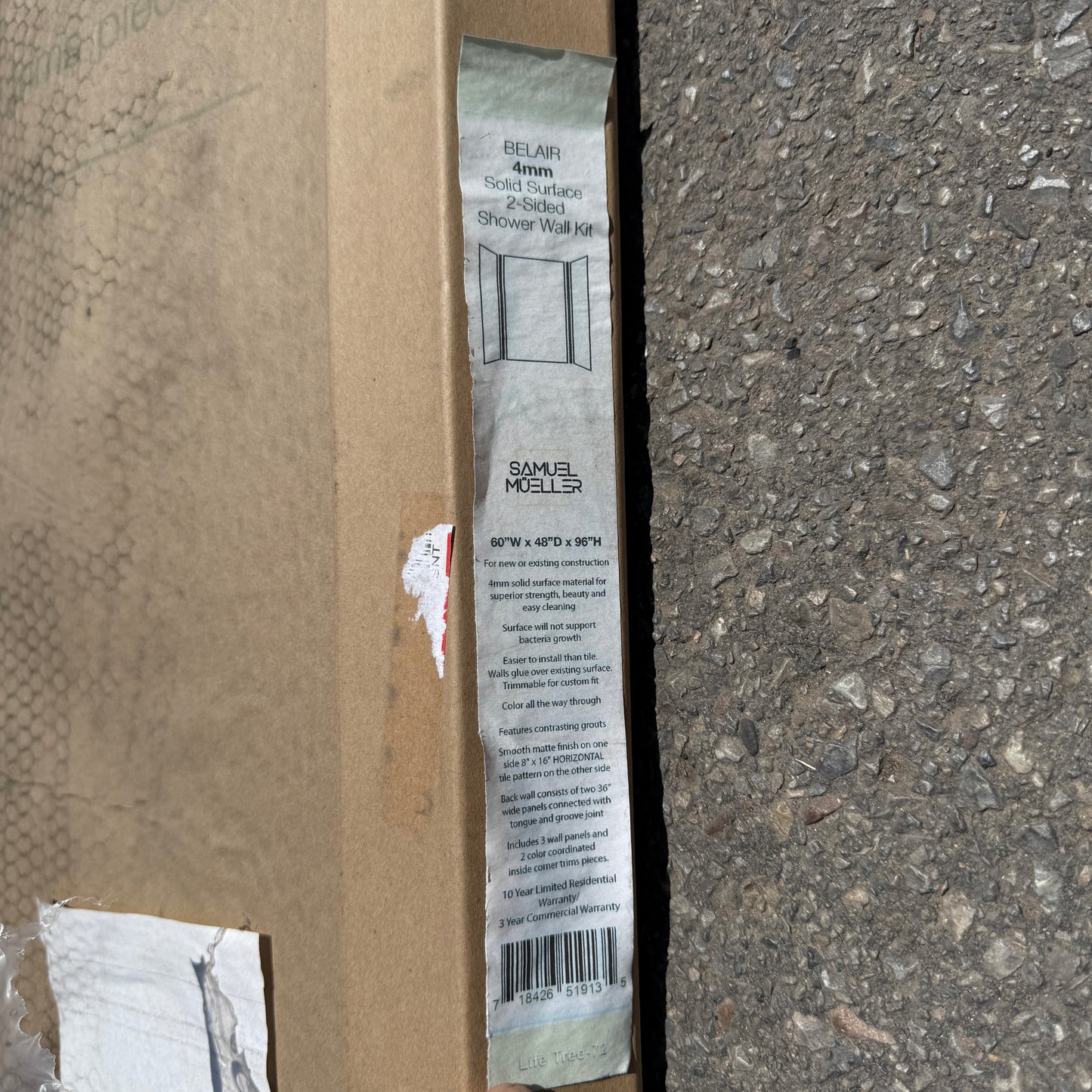 ZA@ Pallet of SAM MÜELLER Belair Solid Surface 2-Sided Shower Wall Kit (AS-IS)