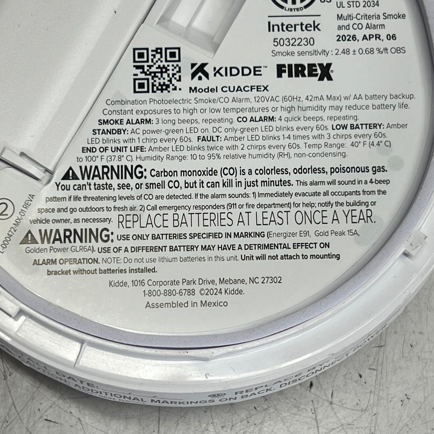 KIDDIE Cuacfex Fire X Smoke & Carbon Monoxide Alarm Hand Wired White 21033083