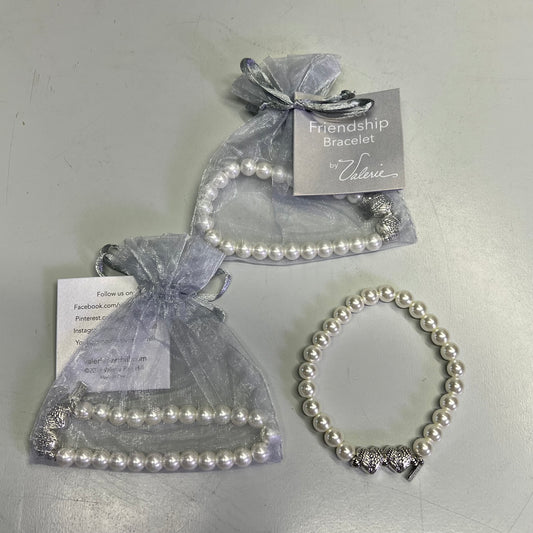 VALERIE (3 PACK) Faithful Angel Wing Heart & Pearl Friendship Bracelets Sz L White