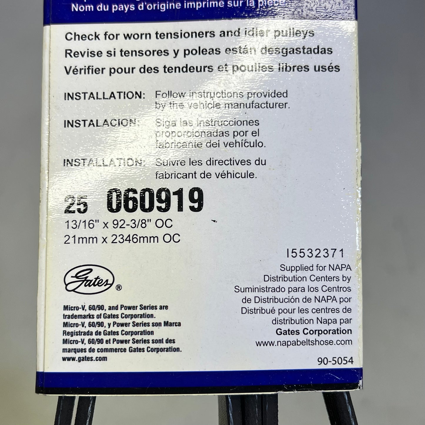 NAPA Power Series Automotive V-Ribbed Belt K06 13/16" X 92 3/8" Black 25060919
