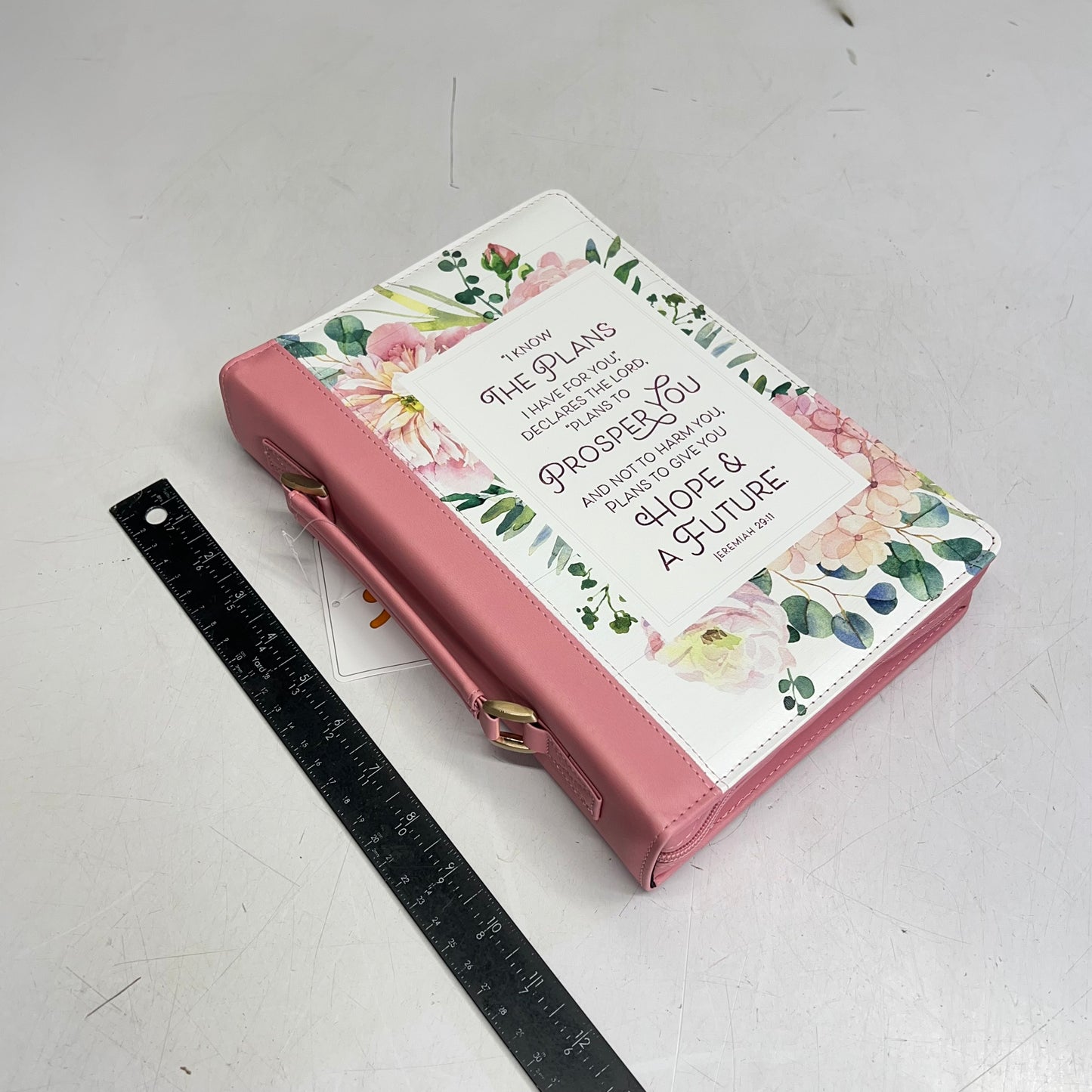 CHRISTIAN ART GIFTS 29:11 Plans Bouquet Faux Leather Bible Cover 7"x10" Pink