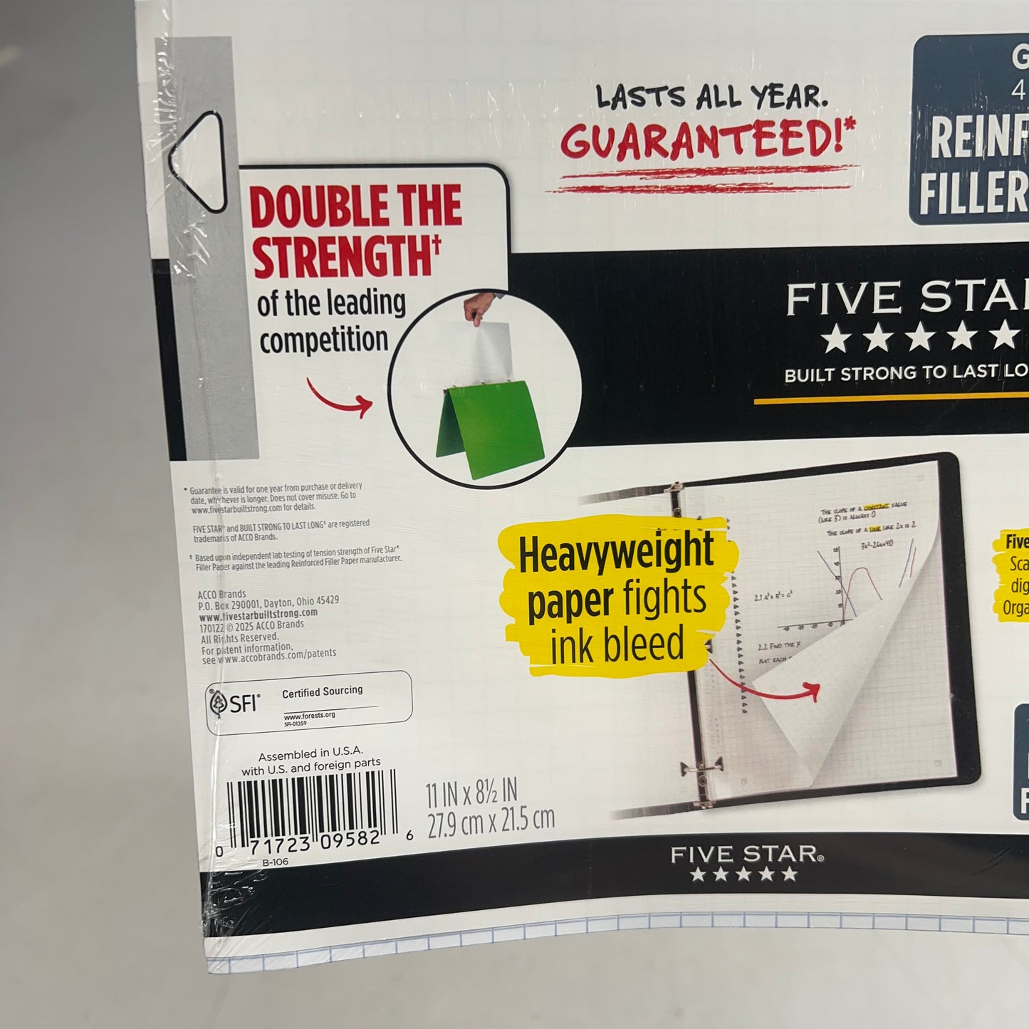 ZA@ FIVE STAR (5 PACK, 80 SHEETS EACH) Reinforced Graph-ruled Filler Paper  11"x8.5" White B-106