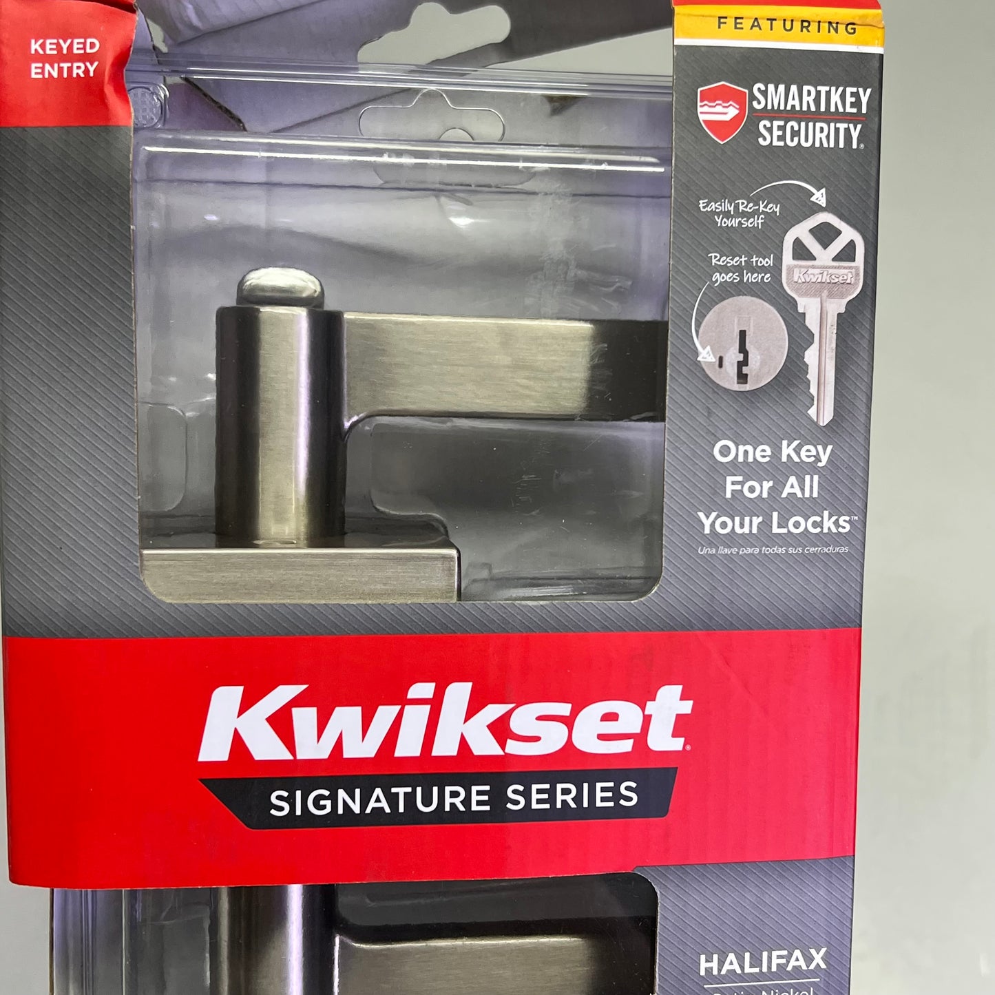 KWIKSET Contemporary Halifax Square Lever Keyed Entry Satin Nickel 97402-812
