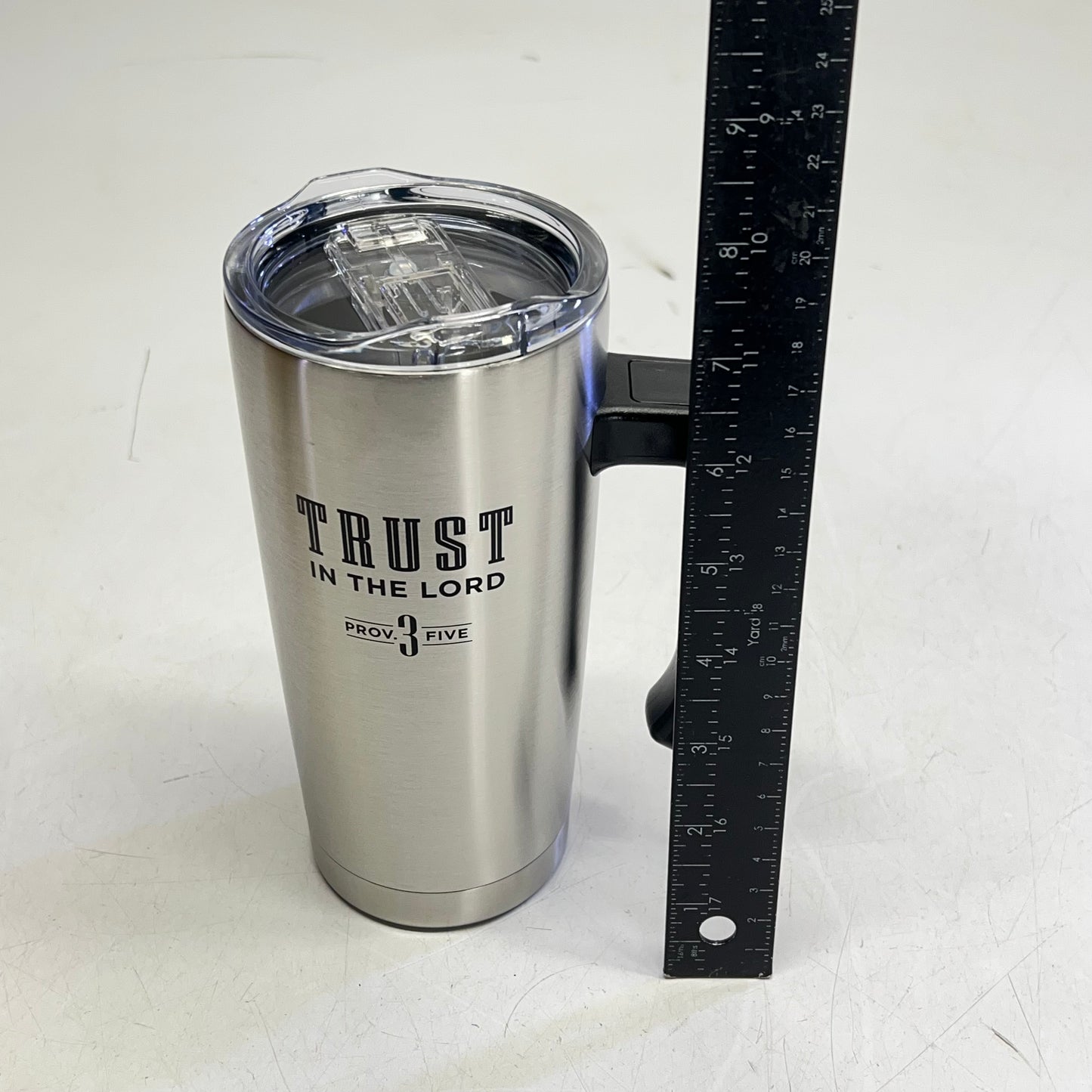 CHRISTIAN ART GIFTS Psalm 3:5 Travel Mug with Handle  18 fl oz Silver SMUG329