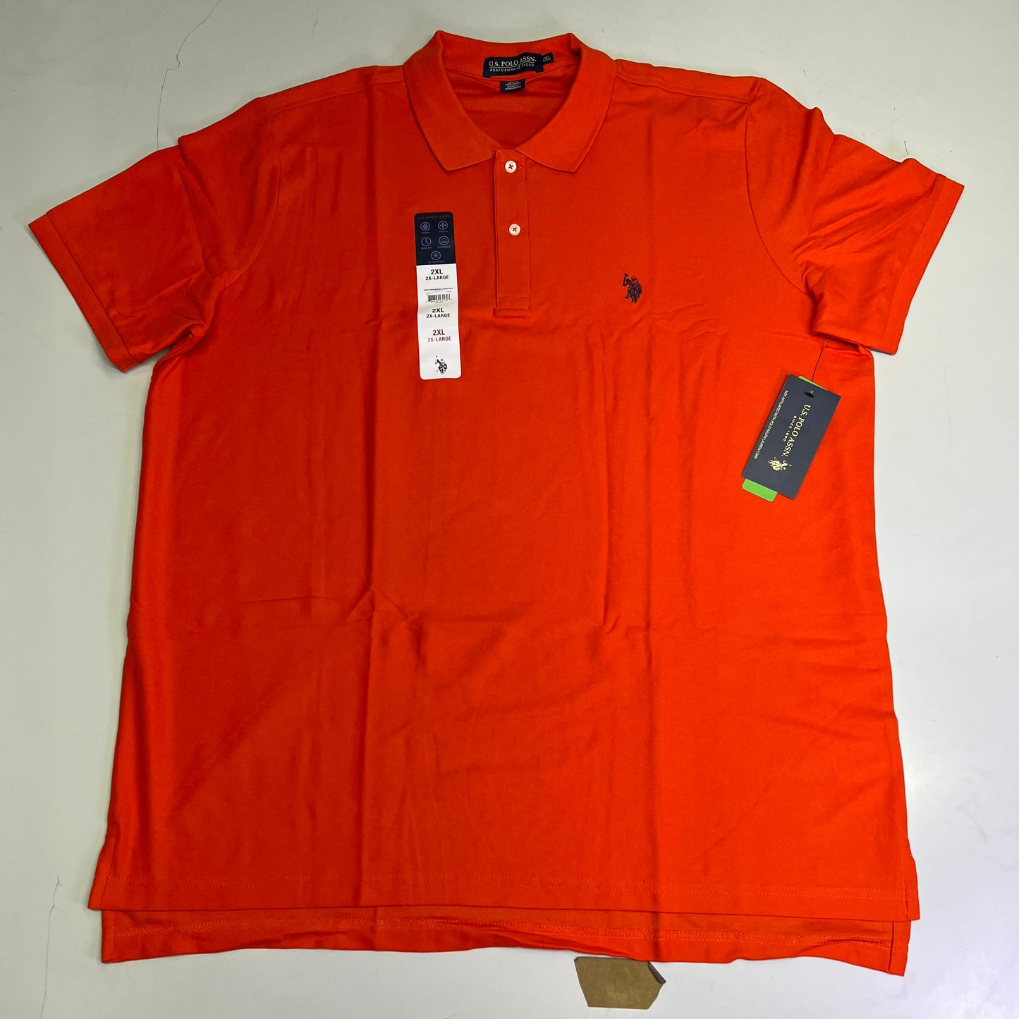 ZA@ U.S. POLO ASSN Performance Pique Polo Short Sleeve Shirt Men's Sz 2XL Orange Red
