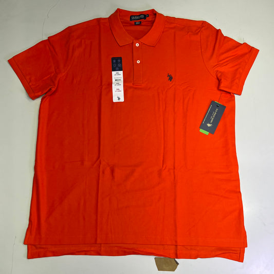 ZA@ U.S. POLO ASSN Performance Pique Polo Short Sleeve Shirt Men's Sz 2XL Orange Red