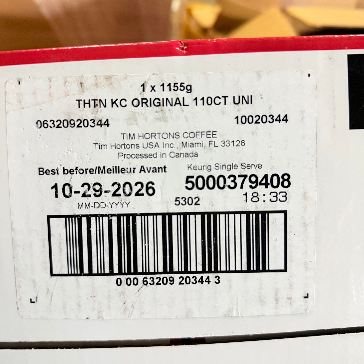 ZA@ TIM HORTONS (110 UNITS) Original Blend Coffee Cup-Pods BB 10/26 (As-Is)