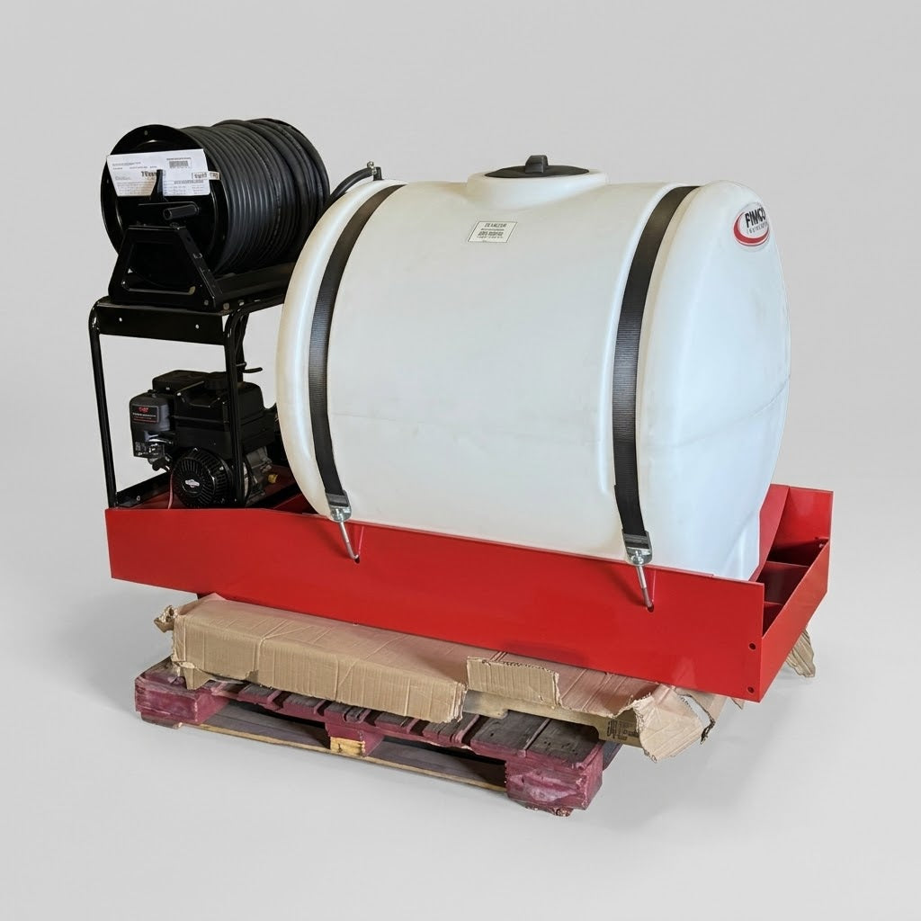 FIMCO 200 Gal. Skid Sprayer Gas 8 Roller Pump - 300' Hose Hand Reel Sz 48.5"L x 38"W x 75.75"H, White LSS-280