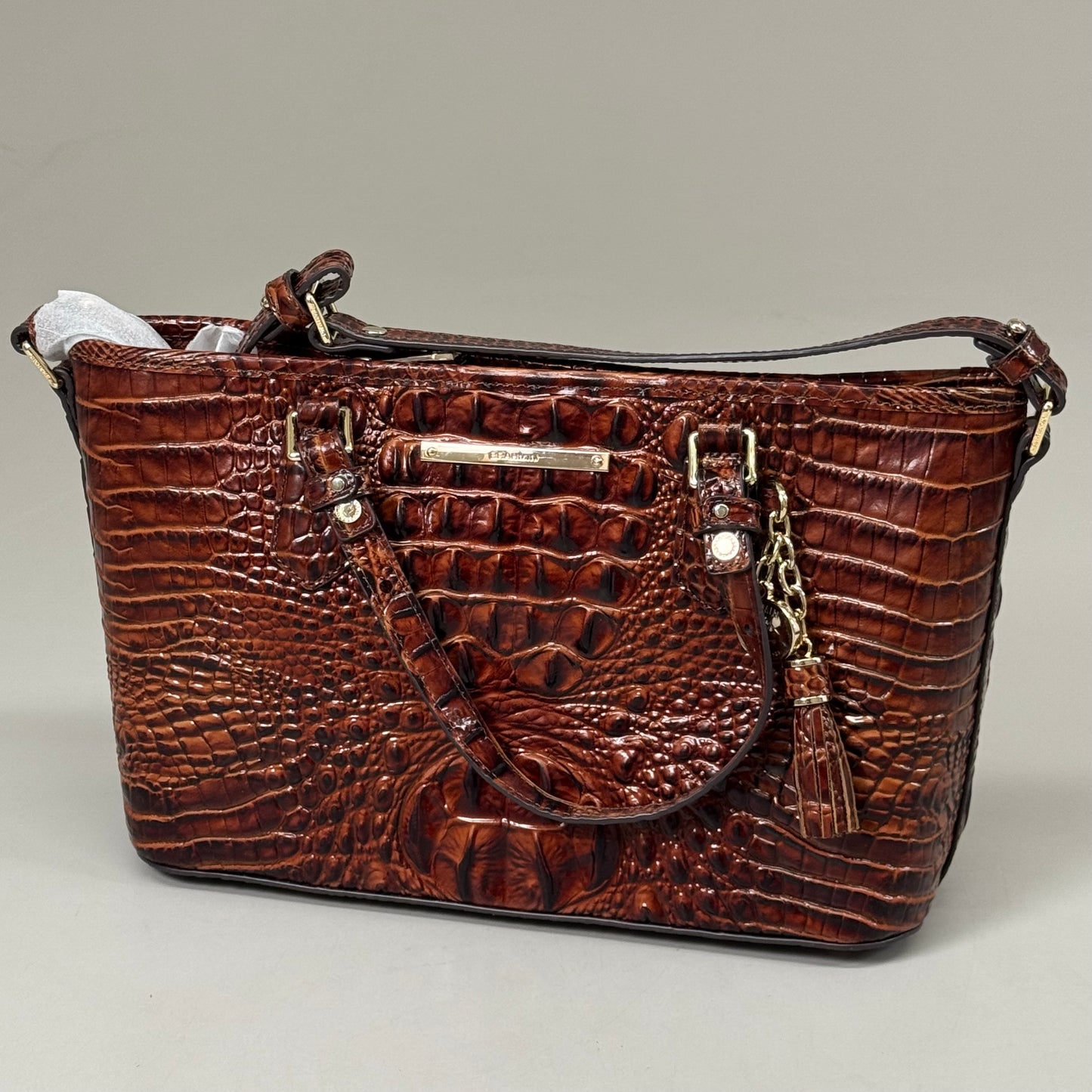 BRAHMIN Melbourne Leather Crocodile Embossed Med Asher Tote Bag (Brown)