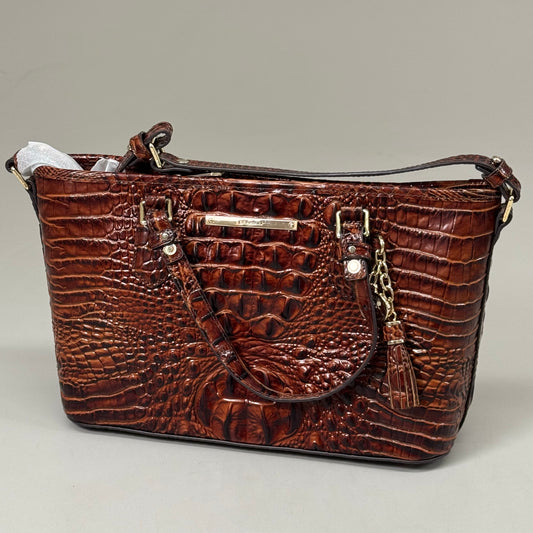 BRAHMIN Melbourne Leather Crocodile Embossed Med Asher Tote Bag (Brown)
