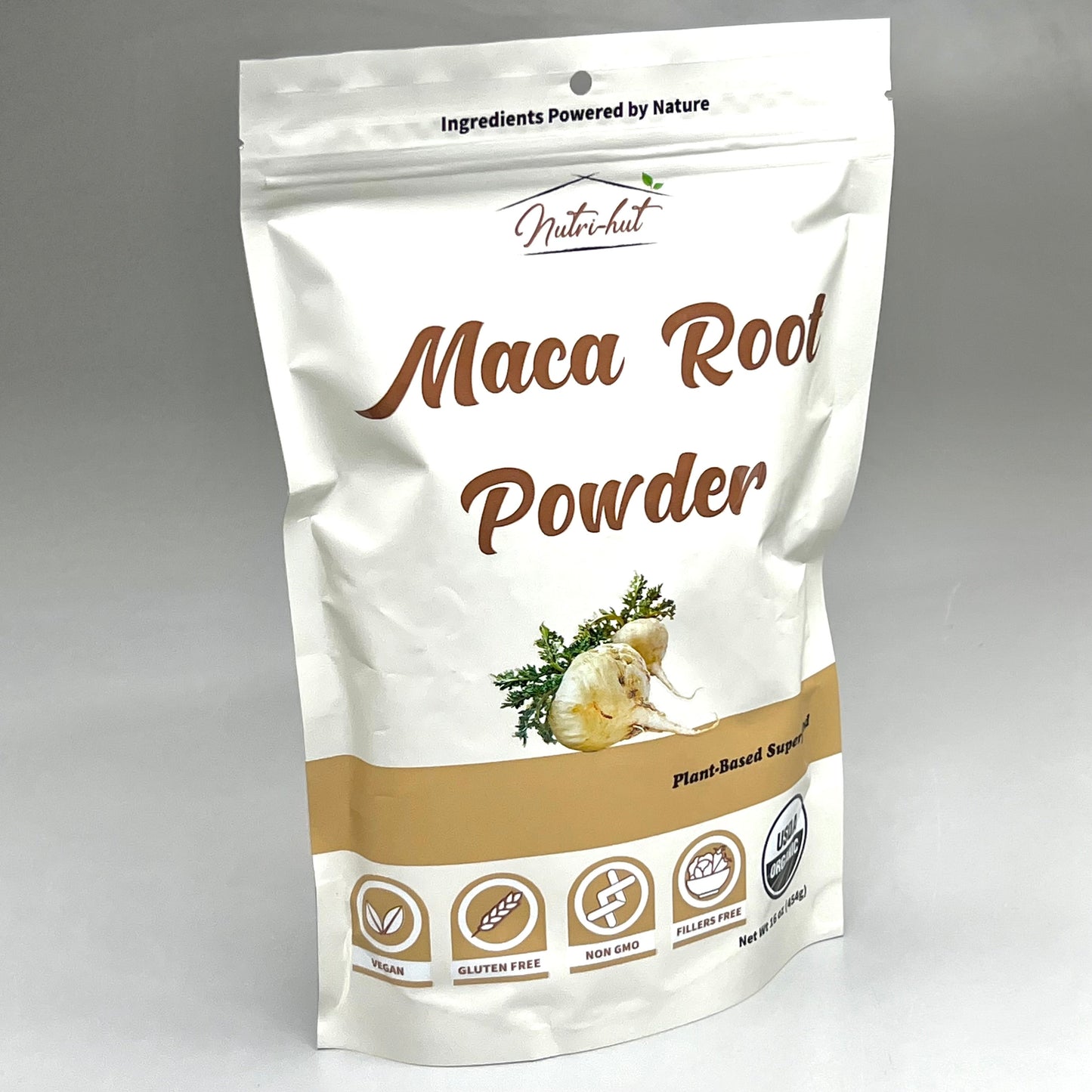 NUTRI-HUT Organic Maca Root Powder 16 oz Vegan, Non-GMO, Gluten Free BB 07/25