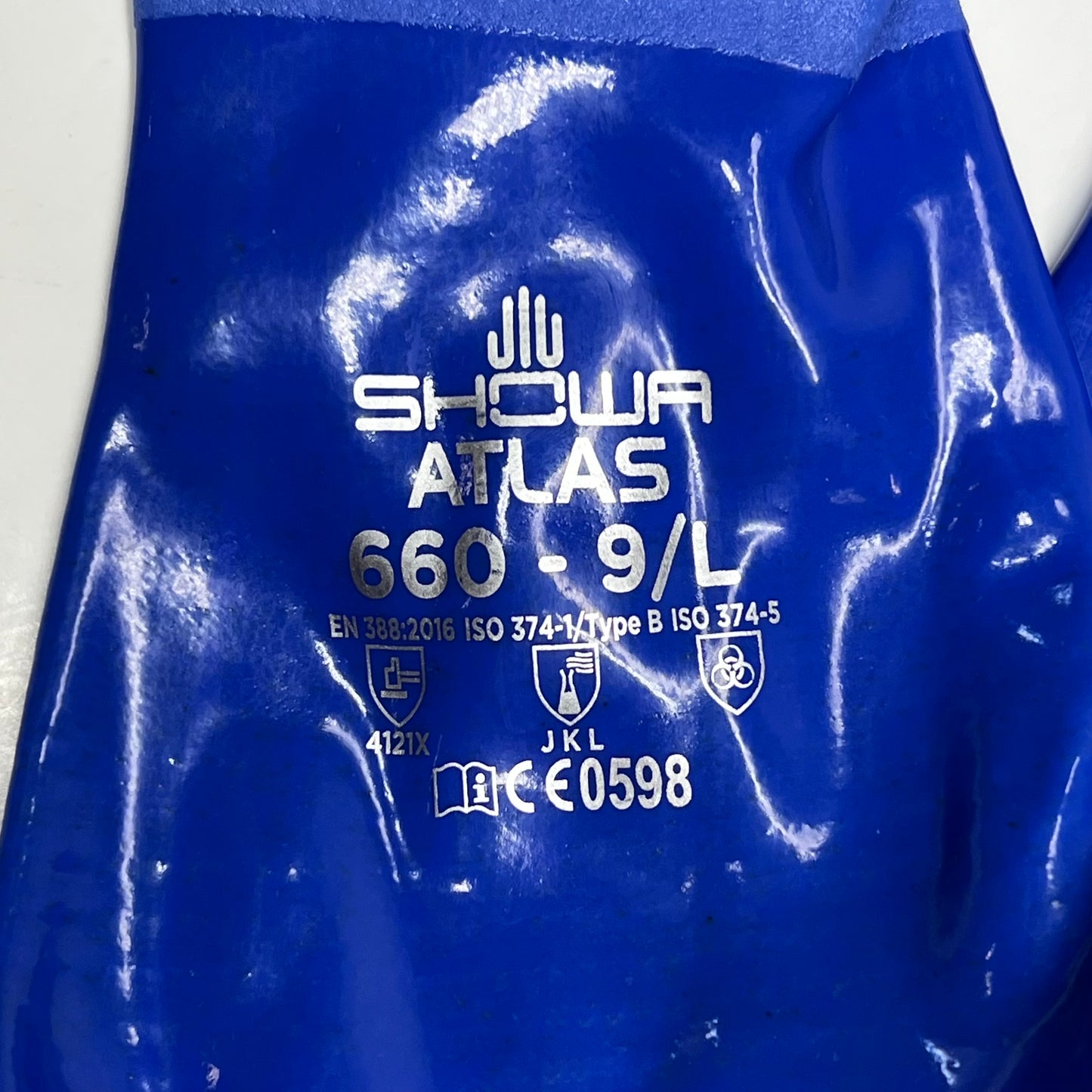 SHOWA Atlas 660 Rough Finish Triple Dipped Pvc Coating Gloves Unisex Sz L Blue