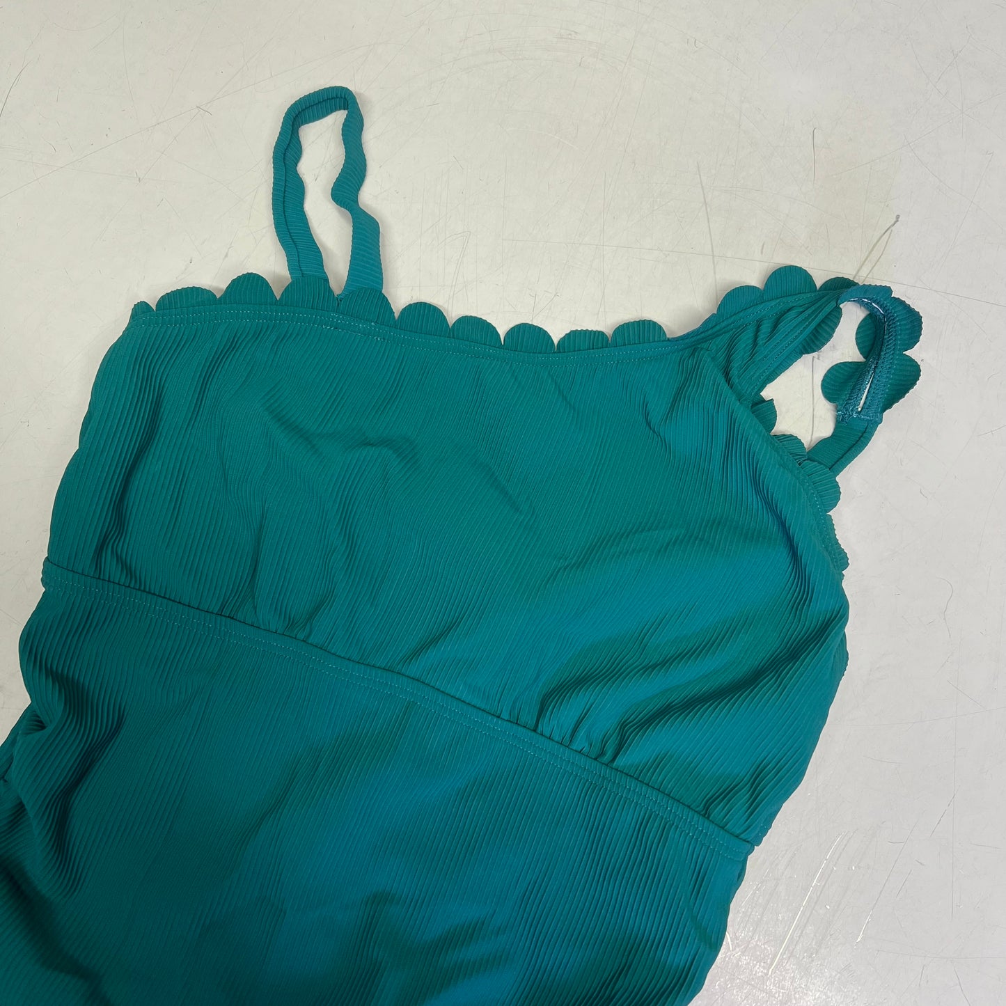 CHARMO Asymmetrical Retro Ribbed Moderate One Piece Swimwear Wmn Sz M Blue/Green