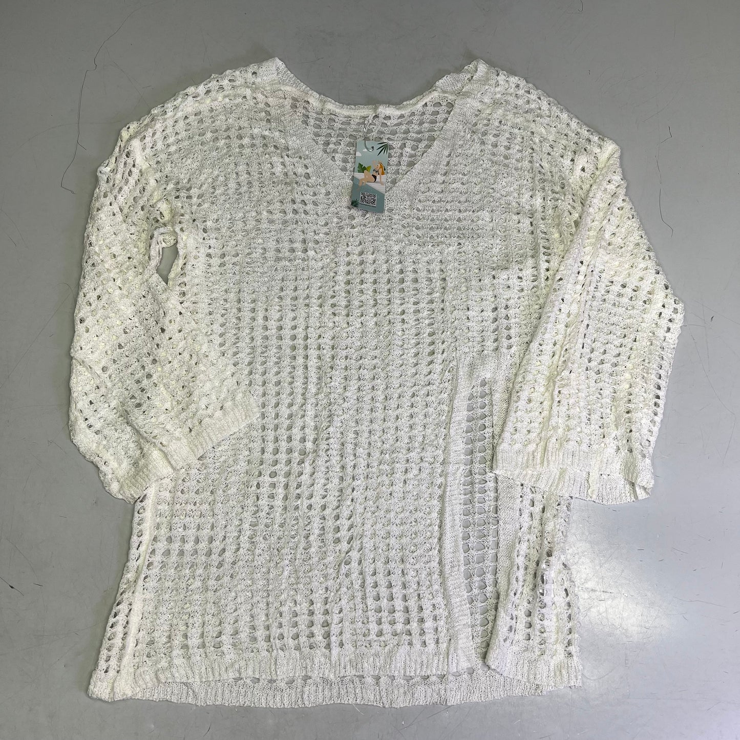 ATTRACO Crochet V Neck Flare Sleeve Swimsuit Coverup Women's Sz M White