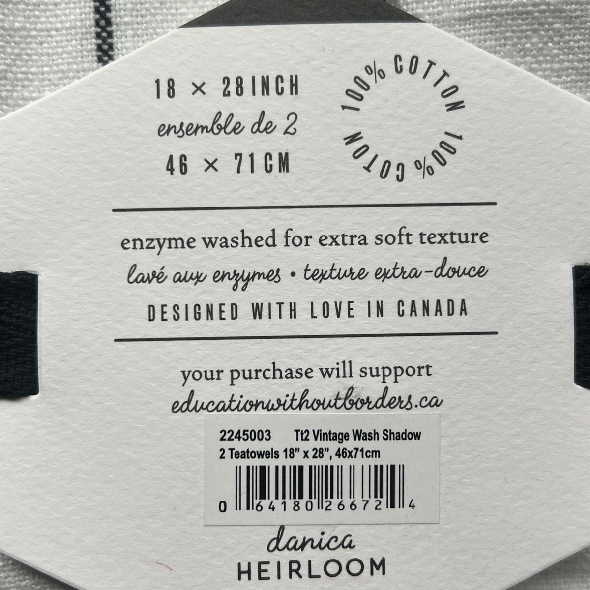 DANICA HEIRLOOM (2 PACK, 2 EACH) Vintage Wash Towels Pre-Washed White/Black