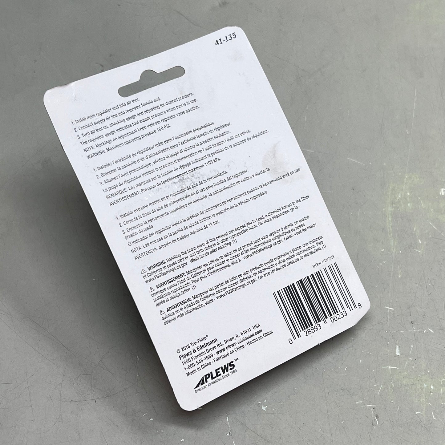 TRU-FLATE In-Line Air Line Regulator & Gauge 0-160 PSI 1/4" Female & Male 41-135