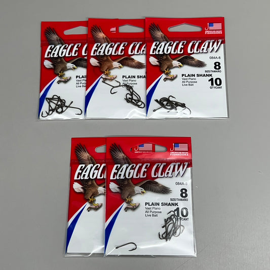 EAGLE CLAW(5 PACK) Freshwater & Saltwater Plain Shank Hook Bronze #8 10pc 084A-8