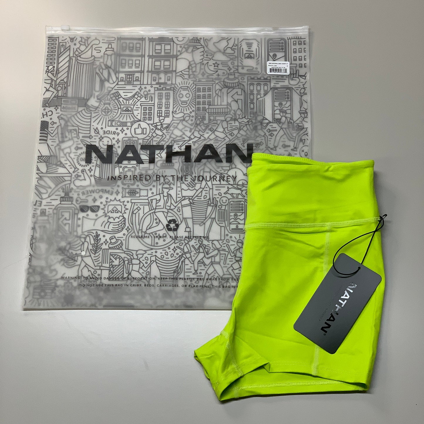 NATHAN Interval 3" Inseam Bike Short Women's Bright Lime Sz S NS51040-50119-S