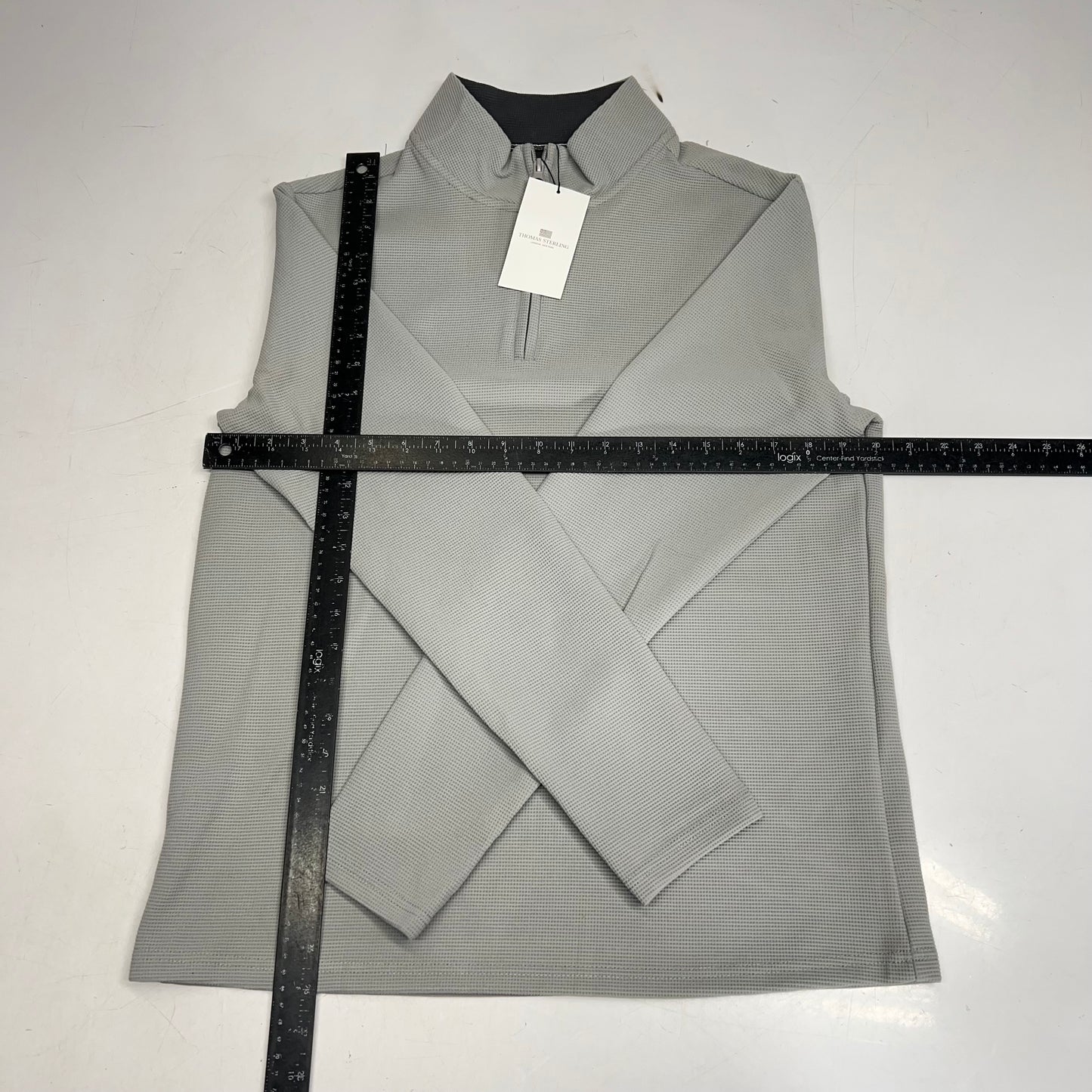 THOMAS STERLING Half Zip Soft Waffle Knit Jacket Mens Sz S Light Grey 1100034747
