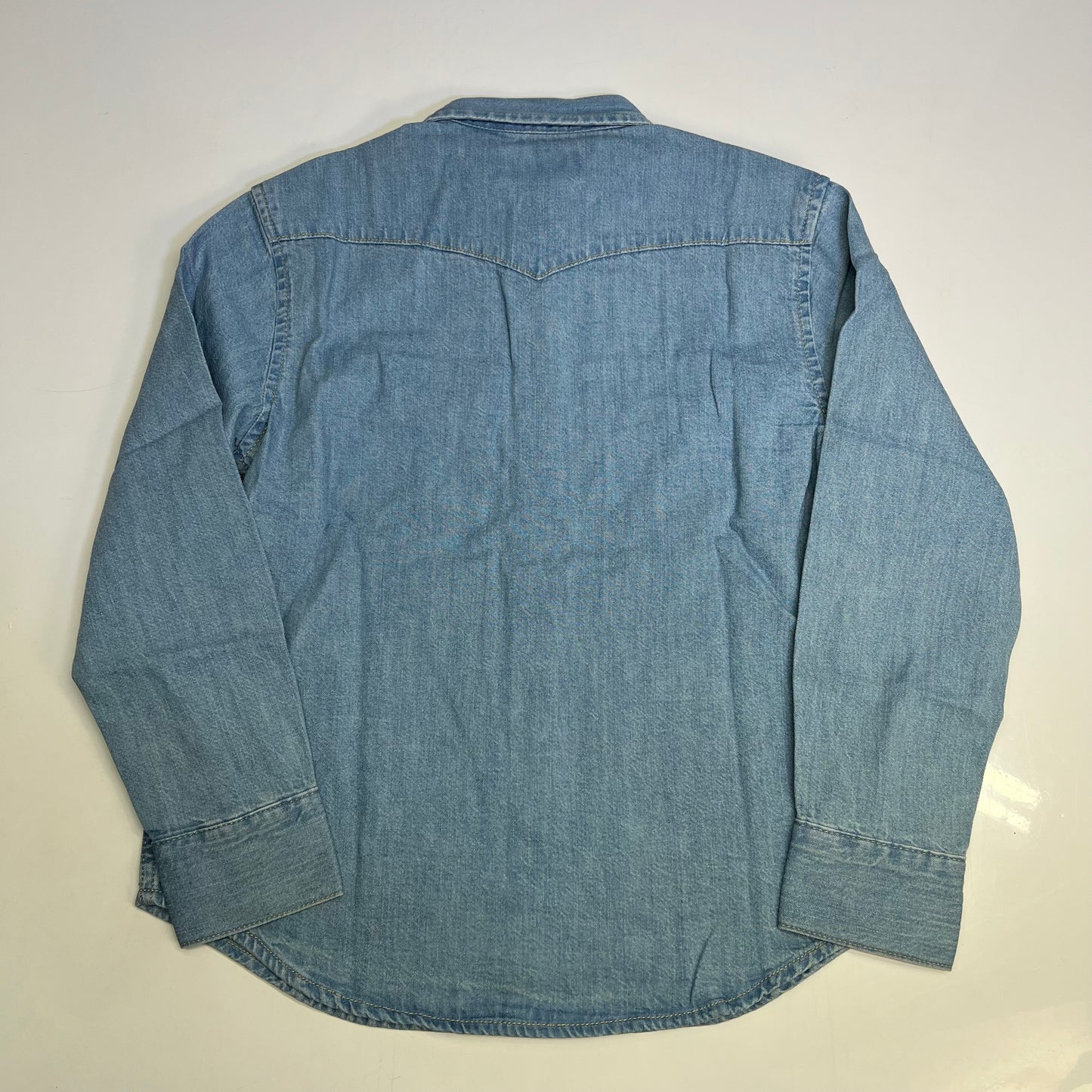OLD NAVY Denim Western Pocket Shirt Long Sleeve Collared Boy's Sz L Light Blue