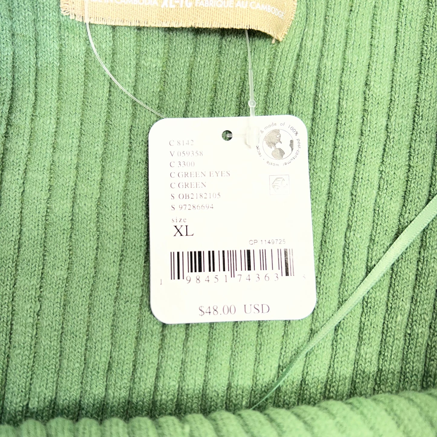 FREE PEOPLE Free Est Lizzie Sweater Top Scoop Neck Women's Sz XL Green OB2182105