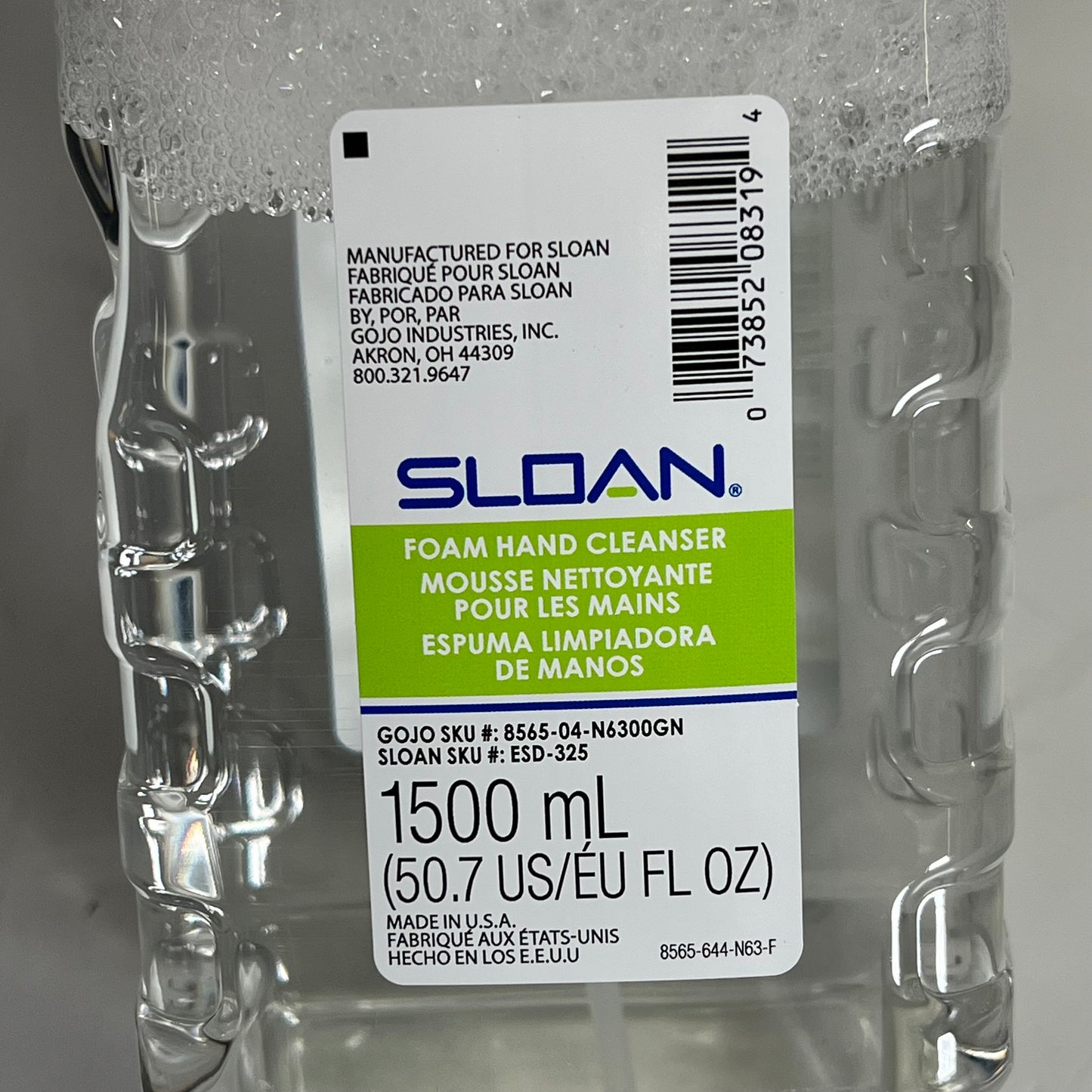 SLOAN  (4 PACK) Esd-325 Green Certified Foam Soap 1.5L Bottles Clear 03460004