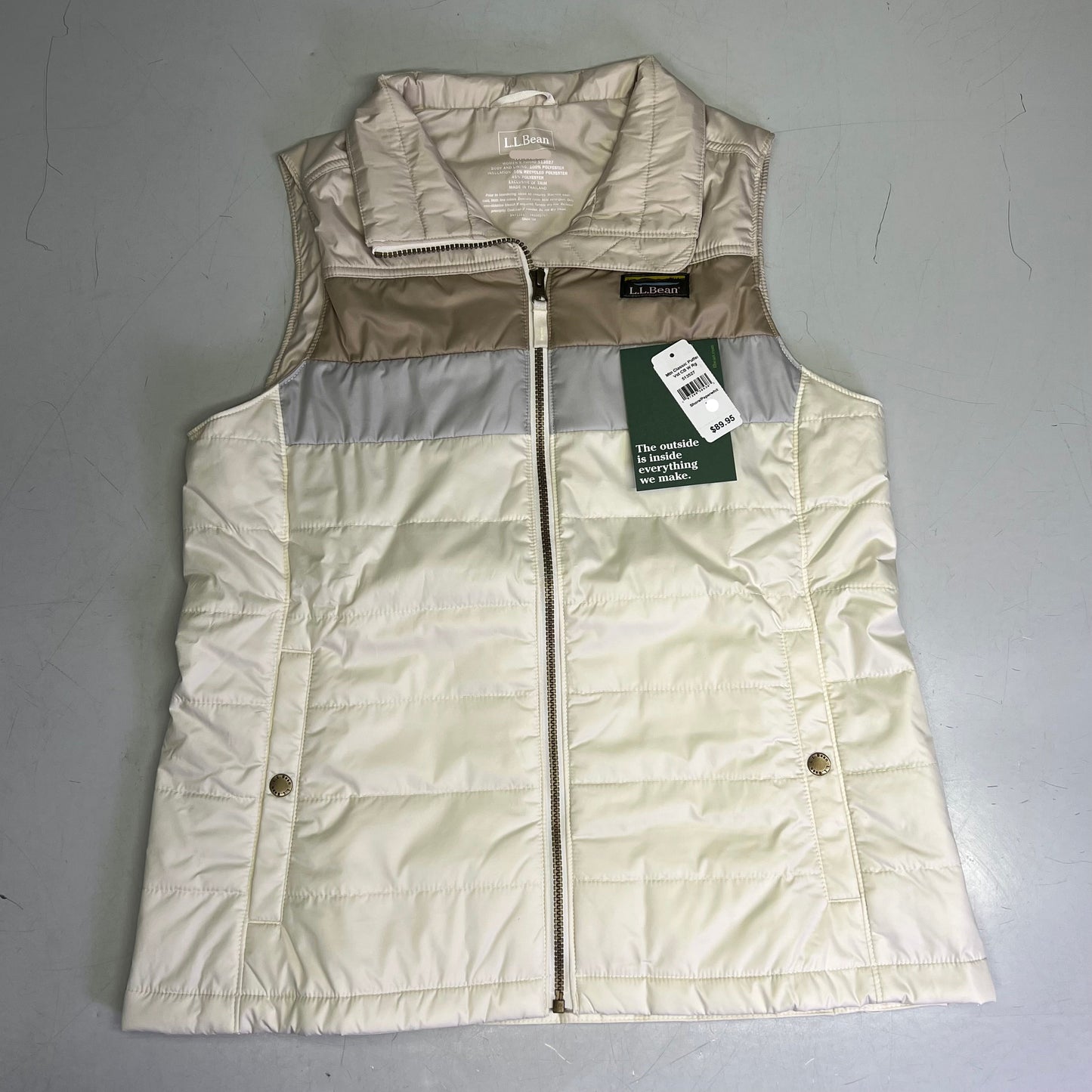 L.L. BEAN Mountain Classic Puffer Vest Women's Sz L Reg Shore/Paperwhite 513527