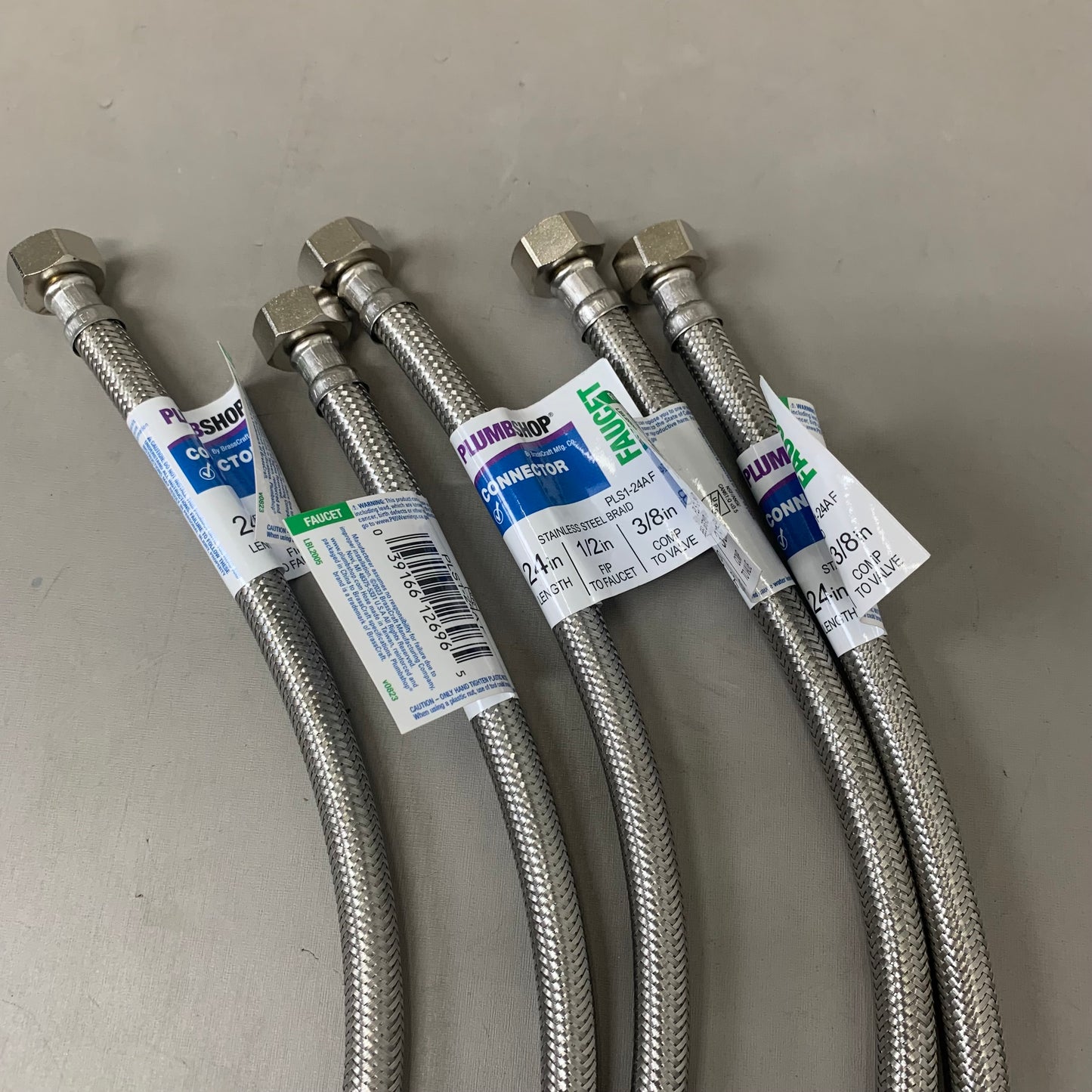 PLUMBSHOP (5 PACK)Faucet Connector Stainless Steel Braid 3/8" Compression x 1/2"FIP PLS1-12AF