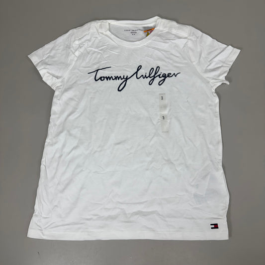 TOMMY HILFIGER Adaptive Short Sleeve Magnet Button T-Shirt White Women's SZ S/P Signature (New Other)