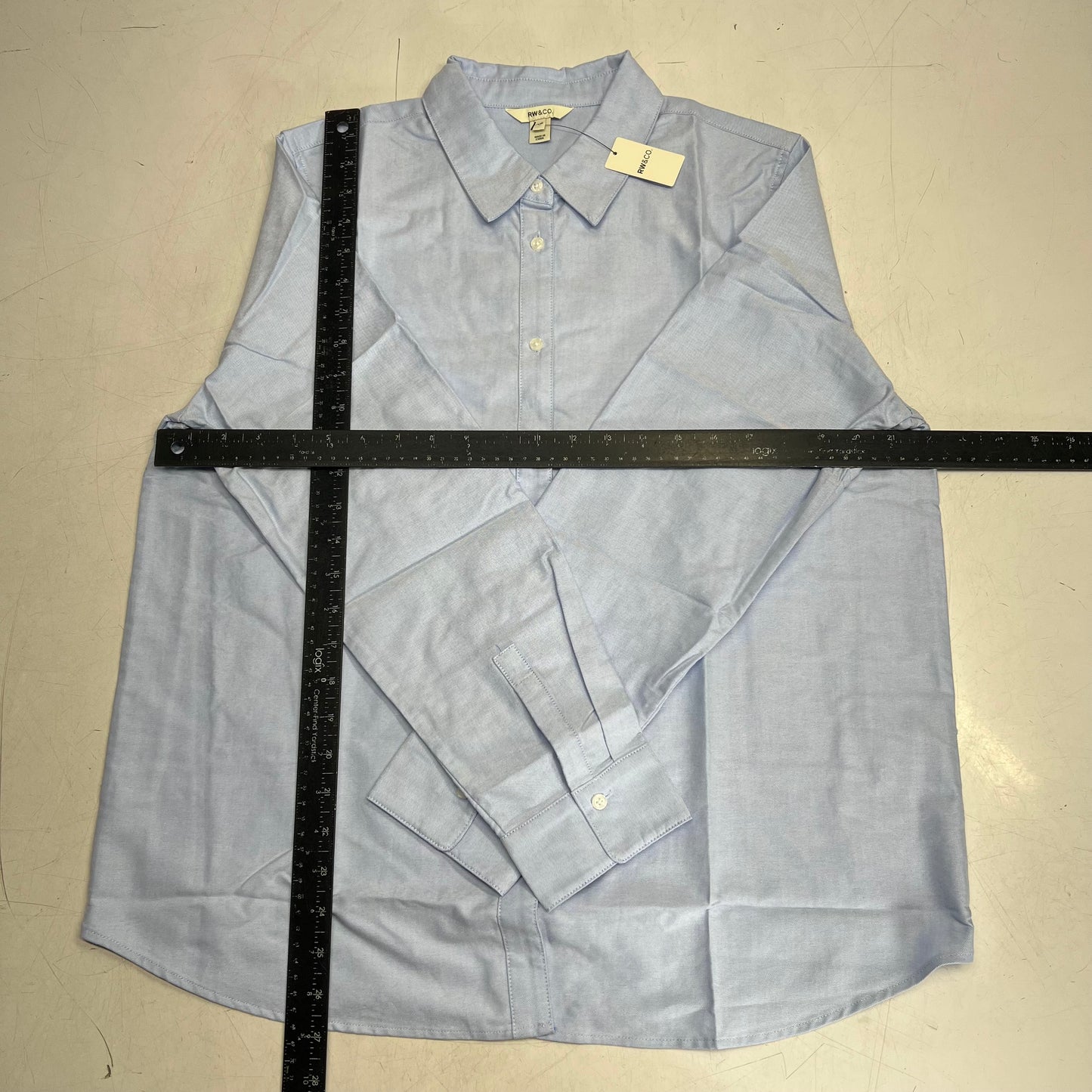 RW & CO Long Sleeve Oxford Button Up Shirt  Women's Sz L Brunnera Blue 492971