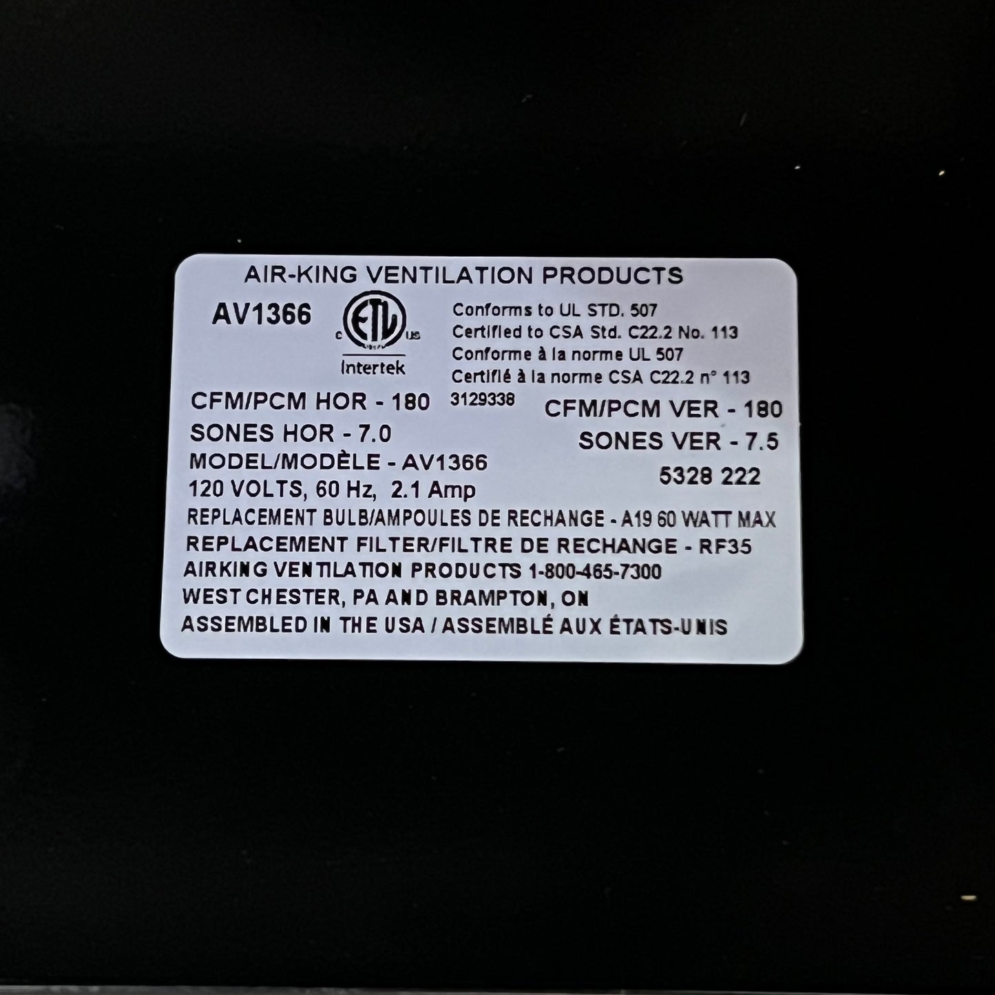 AIRKING Under Cabinet Convertible Range Hood 3.5" x 10" Black AV1366