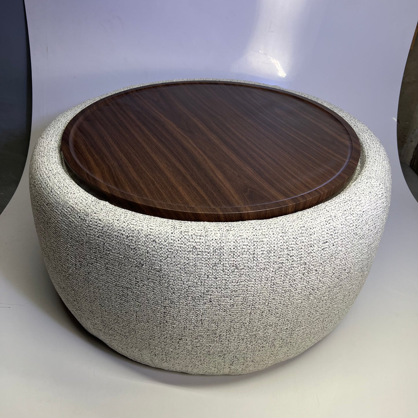 ZA@ VKNOW Modern Round Wooden Tray Ottoman W/ Storage 29.5"x29.5"x16" Grey/ Brown VK413BEI