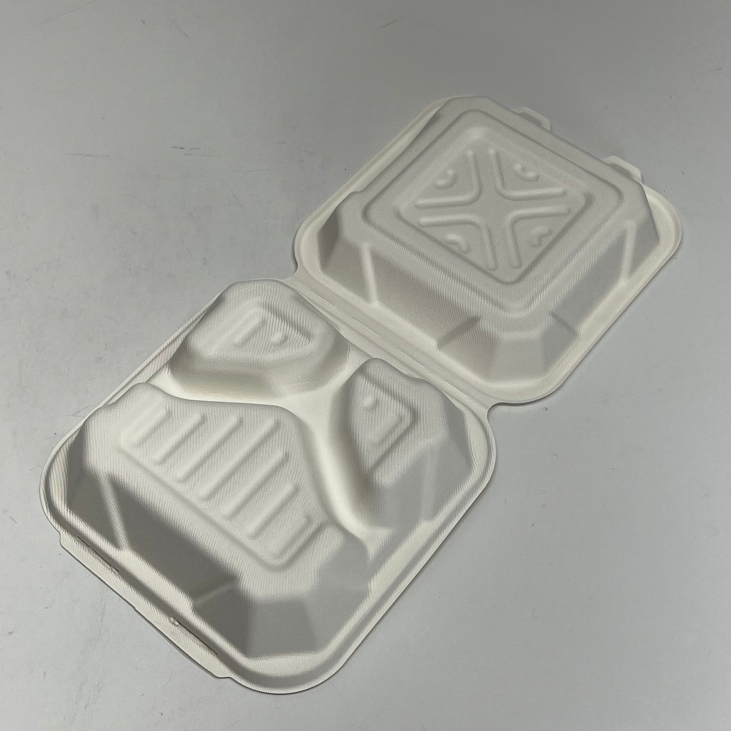 ZA@ DEP (200 PACK) Three-compartment Food Container Made From Sugarcane Bagasse 8" x 8" x 3" HL88-3 (As-Is)