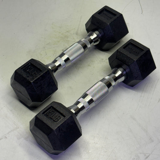 TITAN FITNESS (2 PACK) Black Rubber Coated Hex Dumbbell Single 5lb HEXDBB_5