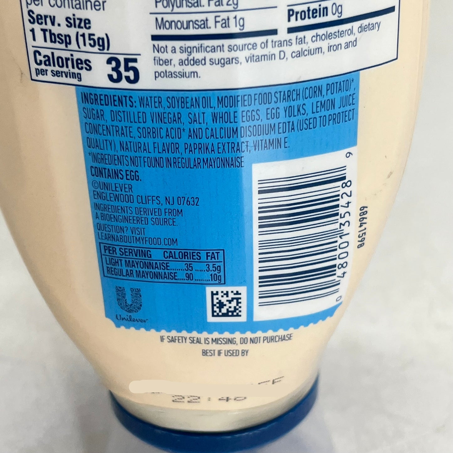 HELLMANN'S (6 PACK) Light Mayonnaise in Squeeze Bottle 20 fl oz White BB 11/26
