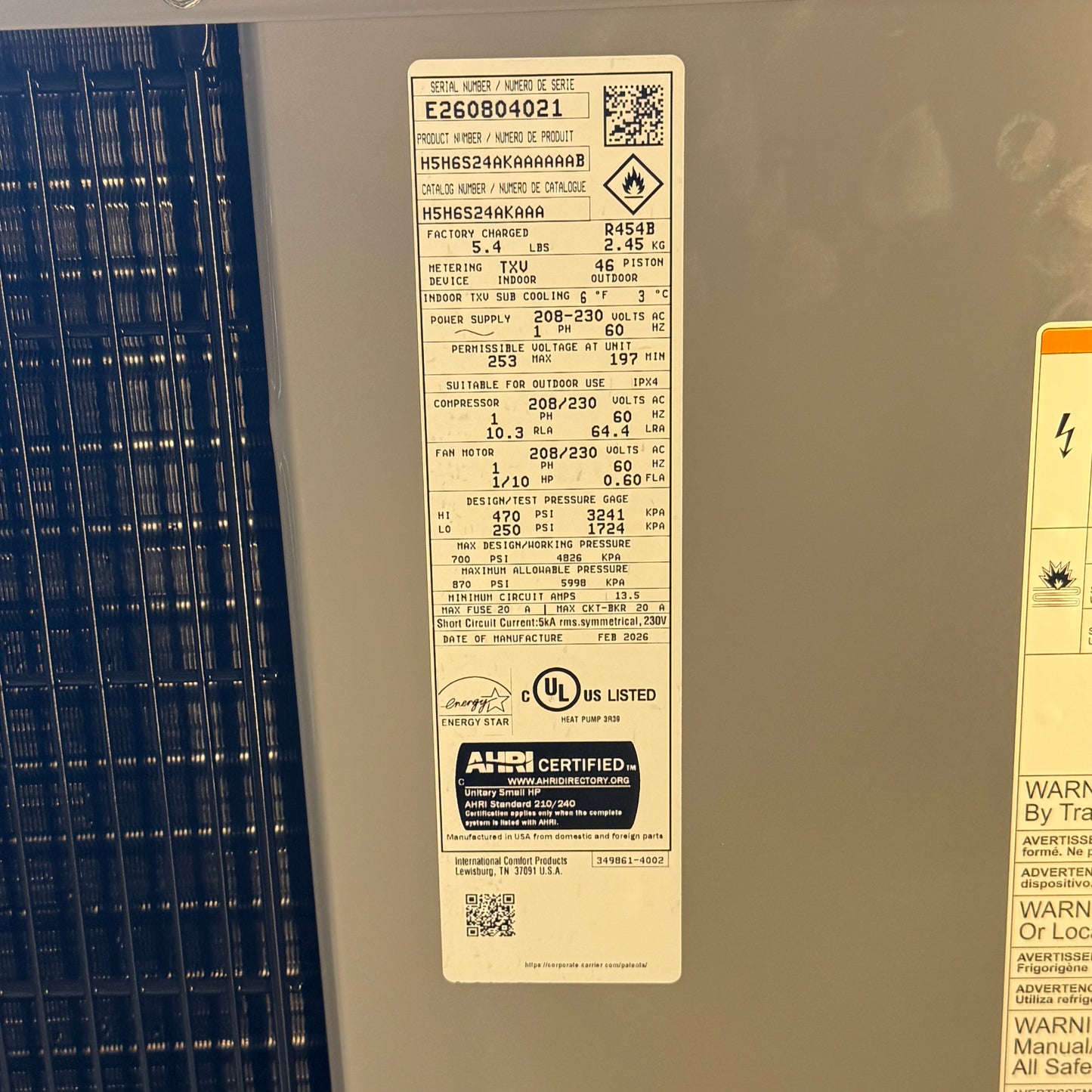 ICP 2 Ton Heat Pump Outdoor Unit 197/253V Sz 29"W x 29"L x 35.5"H, H5H6S24AKAAA