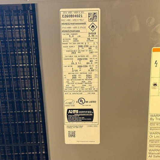 ICP 2 Ton Heat Pump Outdoor Unit 197/253V Sz 29"W x 29"L x 35.5"H, H5H6S24AKAAA